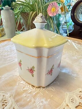 Vintage Royal Stafford English Bone China Lidded Jar Pink Roses Gold
